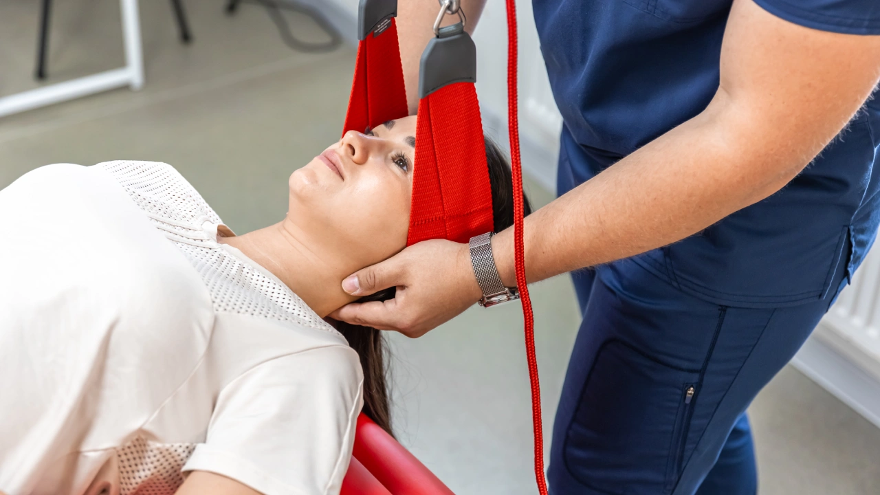 Physiotherapist assessing a patient after a car accident